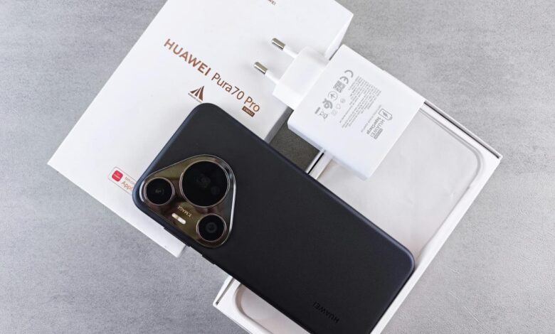 Huawei pura 70 pro smartphone with charger and box